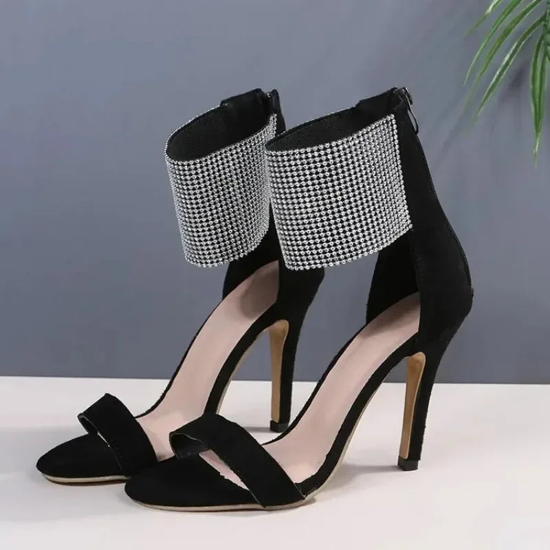 Stunning  Peep Toe Rhinestone High Heel Faux Suede Super High Heel High Heel