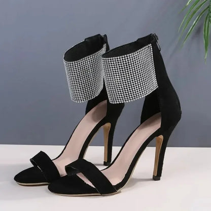 Stunning  Peep Toe Rhinestone High Heel Faux Suede Super High Heel High Heel