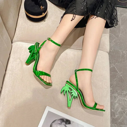 Unique  Peep Toe Square Head Strange High Heeled Party Sandal Narrowband High Heel