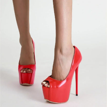 Daring  Red Fish Mouth Platform Shallow Mouth Ultra Super High Heel High Heel