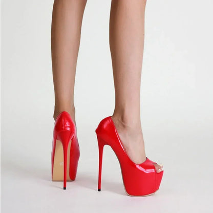 Daring  Red Fish Mouth Platform Shallow Mouth Ultra Super High Heel High Heel
