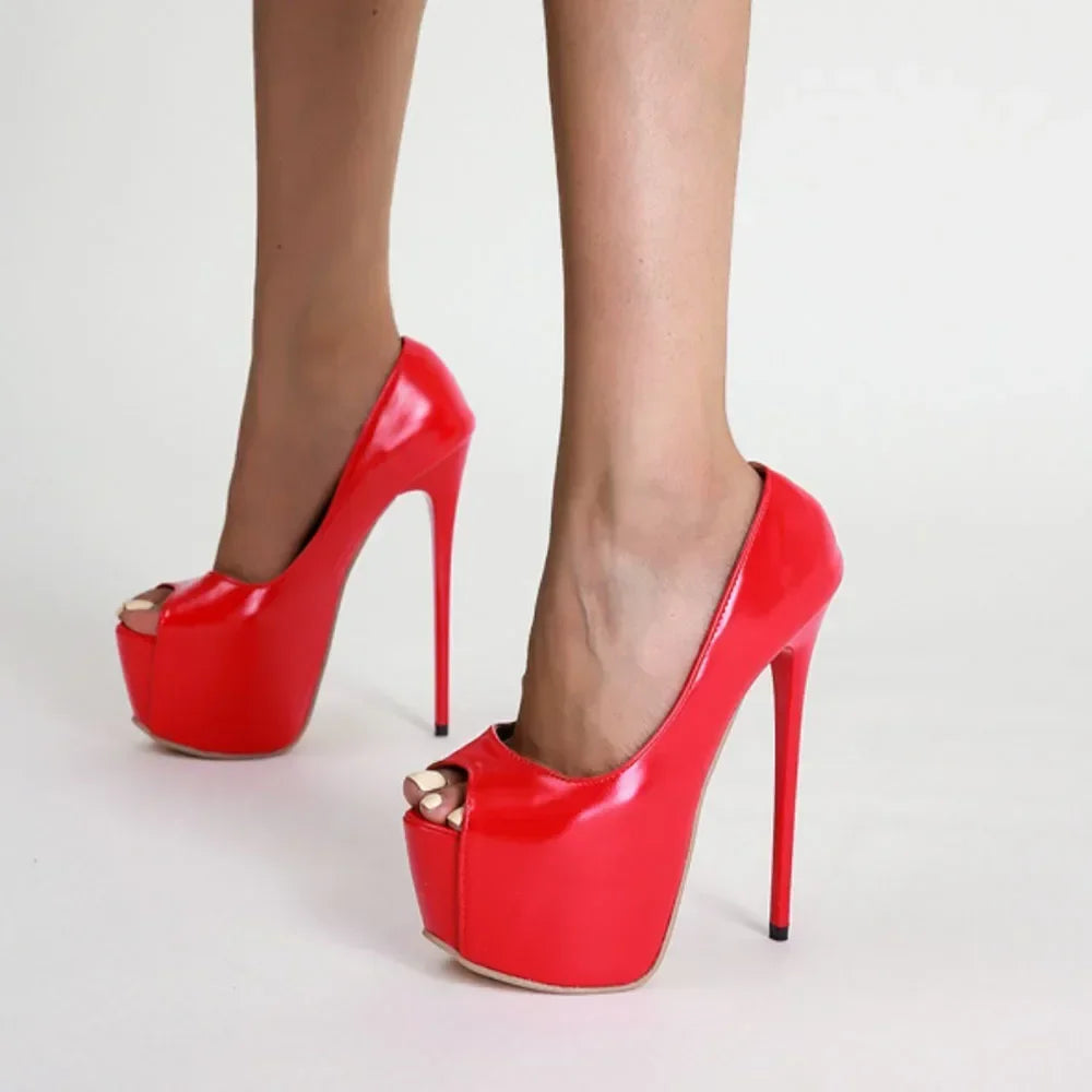 Daring  Red Fish Mouth Platform Shallow Mouth Ultra Super High Heel High Heel