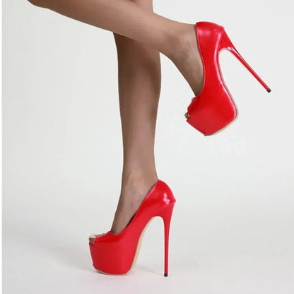 Daring  Red Fish Mouth Platform Shallow Mouth Ultra Super High Heel High Heel