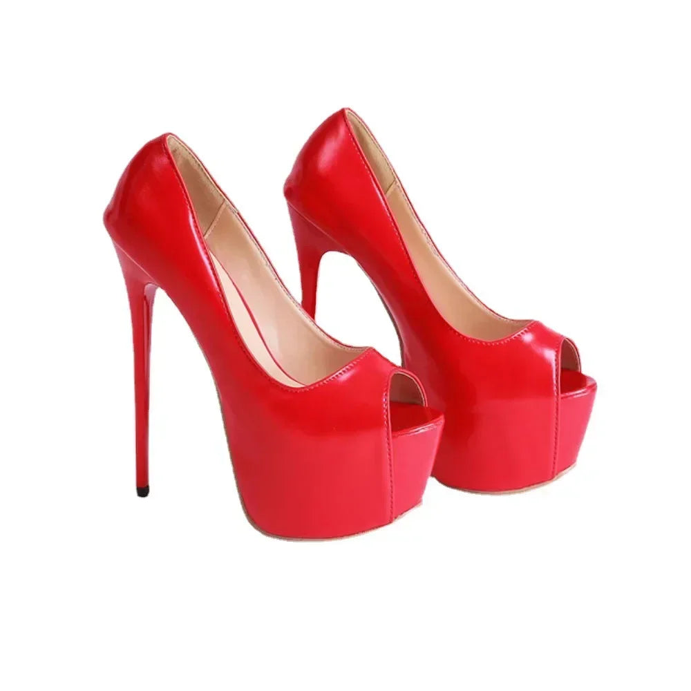 Daring  Red Fish Mouth Platform Shallow Mouth Ultra Super High Heel High Heel