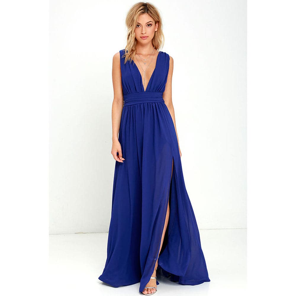 DressBetty -  Solid Women Fall Sleeveless Deep V-Neck Dresses
