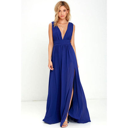 DressBetty -  Solid Women Fall Sleeveless Deep V-Neck Dresses