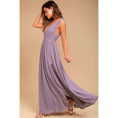 DressBetty -  Solid Women Fall Sleeveless Deep V-Neck Dresses