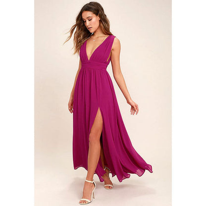DressBetty -  Solid Women Fall Sleeveless Deep V-Neck Dresses