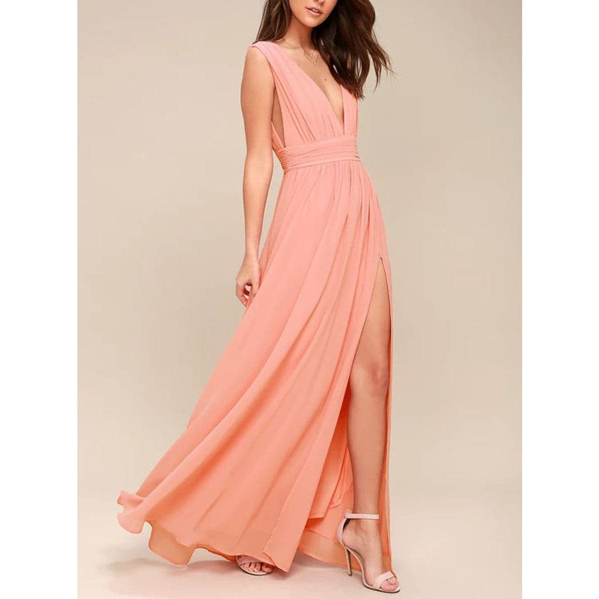 DressBetty -  Solid Women Fall Sleeveless Deep V-Neck Dresses