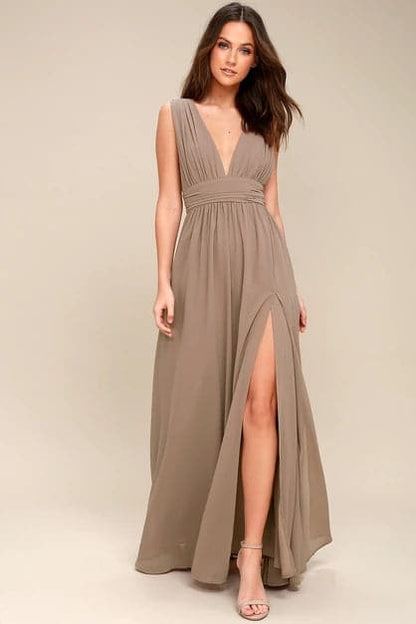 DressBetty -  Solid Women Fall Sleeveless Deep V-Neck Dresses
