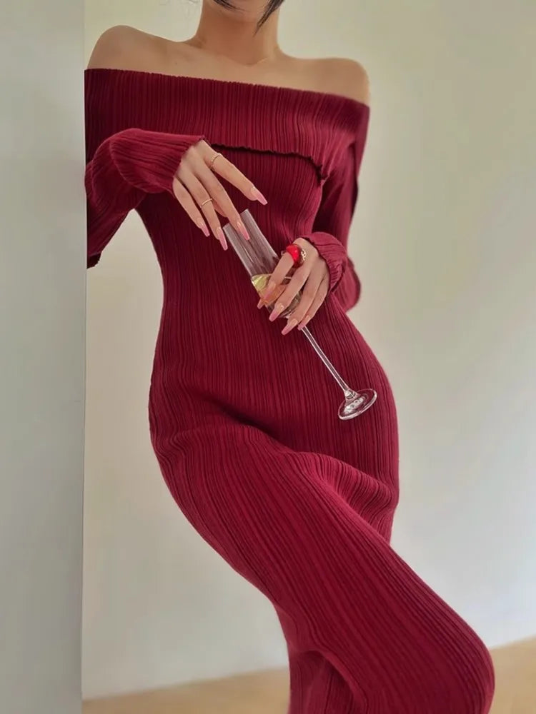 DressBetty - 2024  Knitted Spring Elegant Solid Chic Evening Bodycon Dress