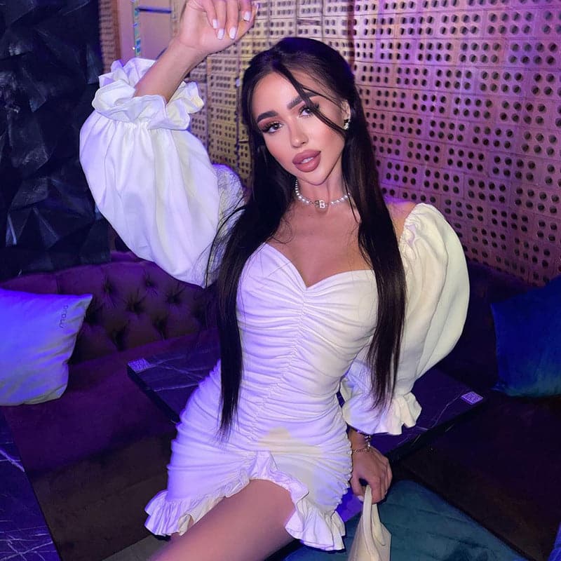 DressBetty -  Word Tube Top Ruffle Lace Bag Hip Dress