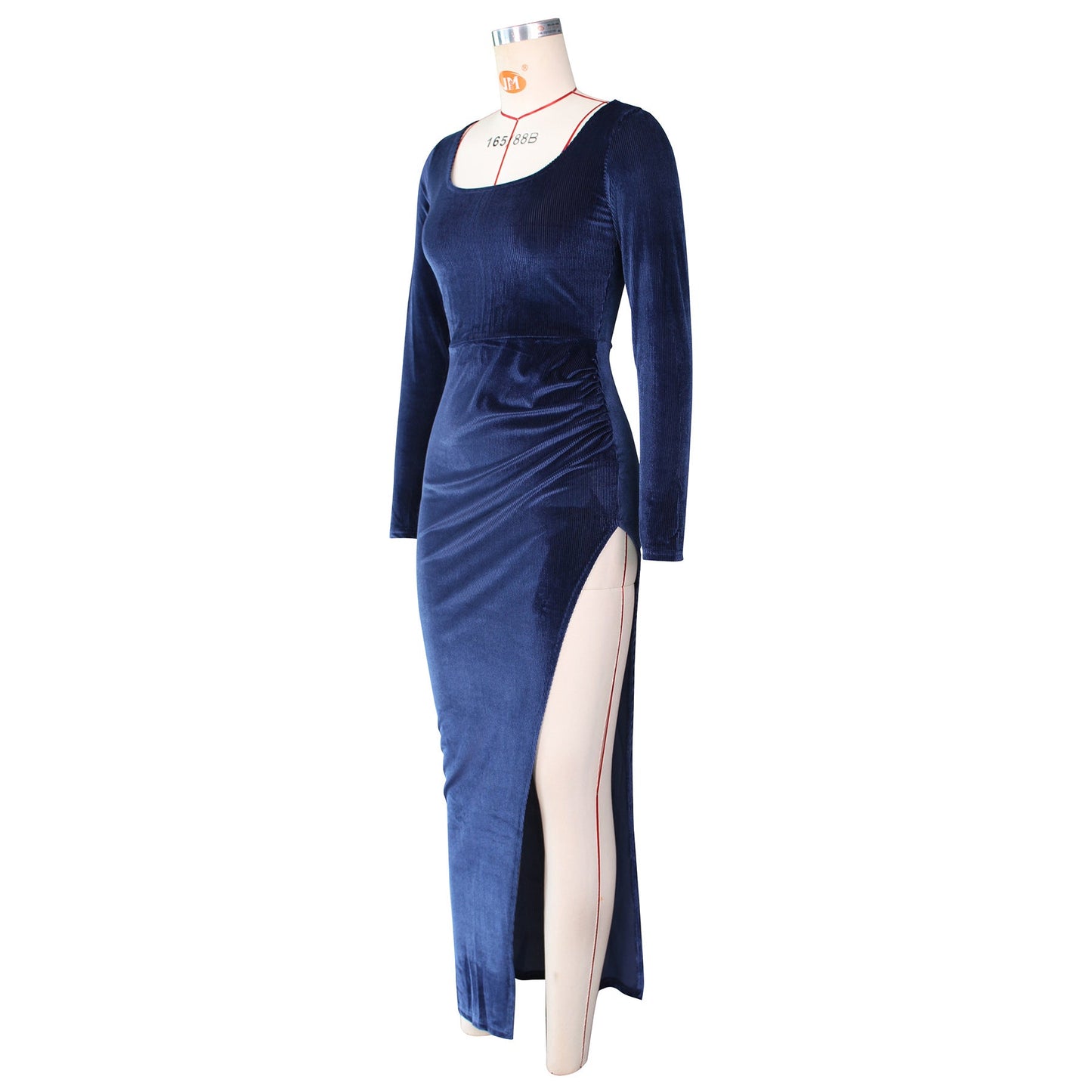 DressBetty - Elegant Velvet High Waist Slit Maxi Dress  Long Sleeve Evening Party Dress