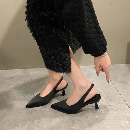 Hot Sale Slip-on Fashion Office Career  Pointed Toe Cap Sandals Low Heel Pumps