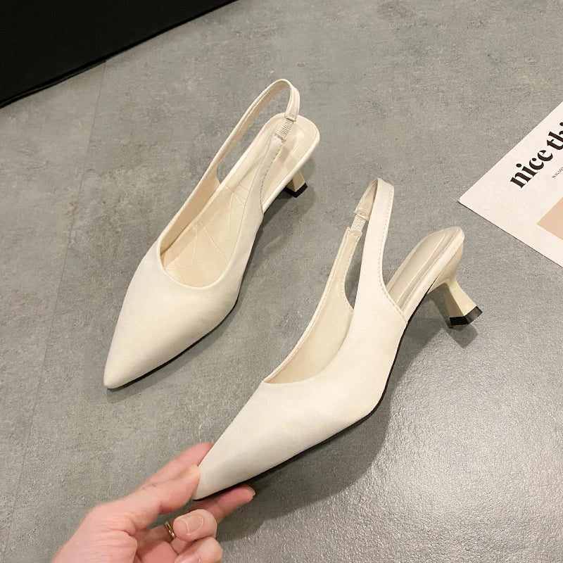 Hot Sale Slip-on Fashion Office Career  Pointed Toe Cap Sandals Low Heel Pumps