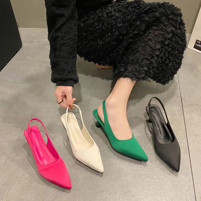 Hot Sale Slip-on Fashion Office Career  Pointed Toe Cap Sandals Low Heel Pumps