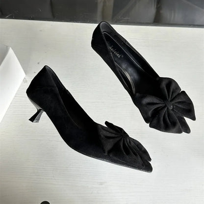 Autumn Elegant Butterfly Knot Stylish Pointed Toe  Stiletto Low Heel Pumps
