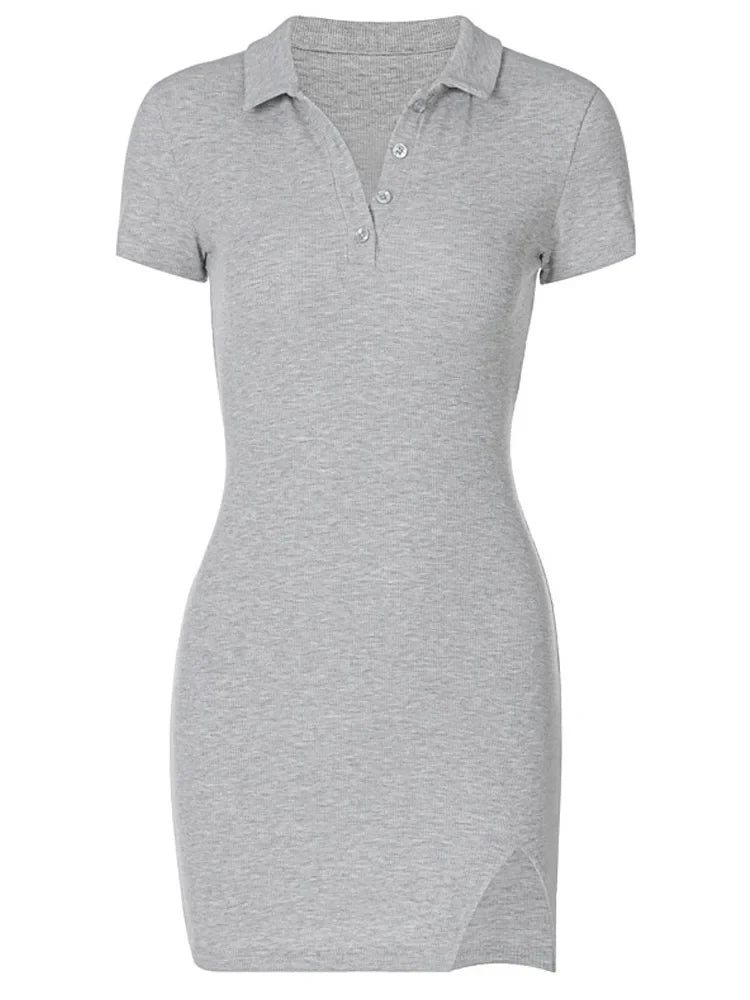 Sleeve Slit  Mini Streetwear Cute Solid Party Clothing Midi Dresses