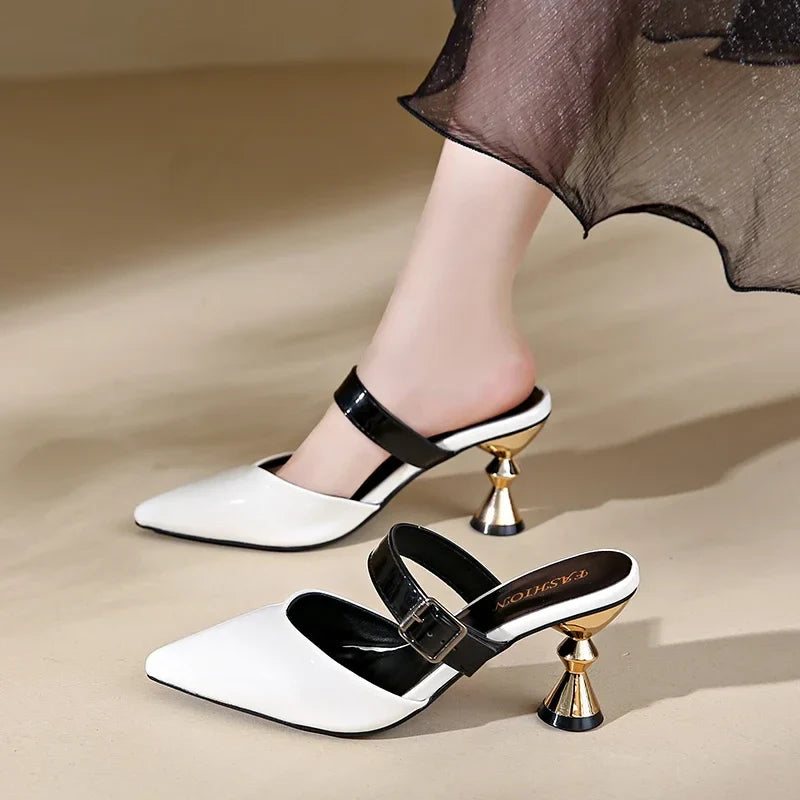 Size 35-43  Pointed Closed Toe Summer Women's Casual Mules Low Heel Pumps