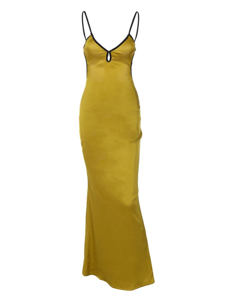 Sleeveless Backless Patchwork Lace Up Cut Out Elegant  Maxi Beach Outfit Midi Dresses