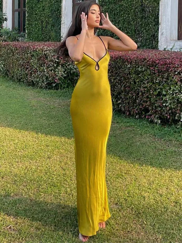 Sleeveless Backless Patchwork Lace Up Cut Out Elegant  Maxi Beach Outfit Midi Dresses