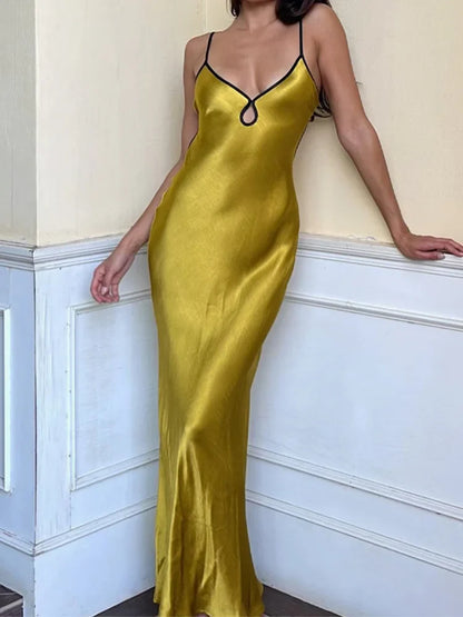 Sleeveless Backless Patchwork Lace Up Cut Out  Maxi Prom Midi Dresses