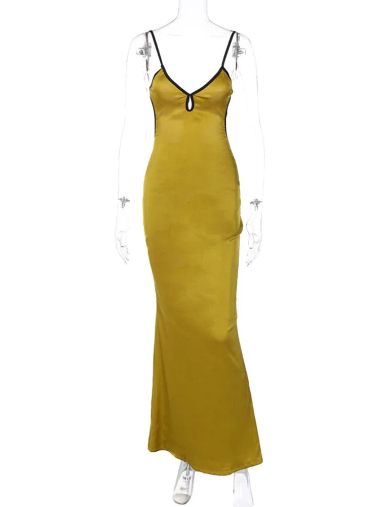 Sleeveless Backless Patchwork Lace Up Cut Out  Maxi Prom Midi Dresses