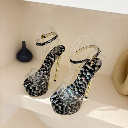 Summer Platform Sandals  Peep Toe Transparent PVC Metal Thin High Heel High Heel