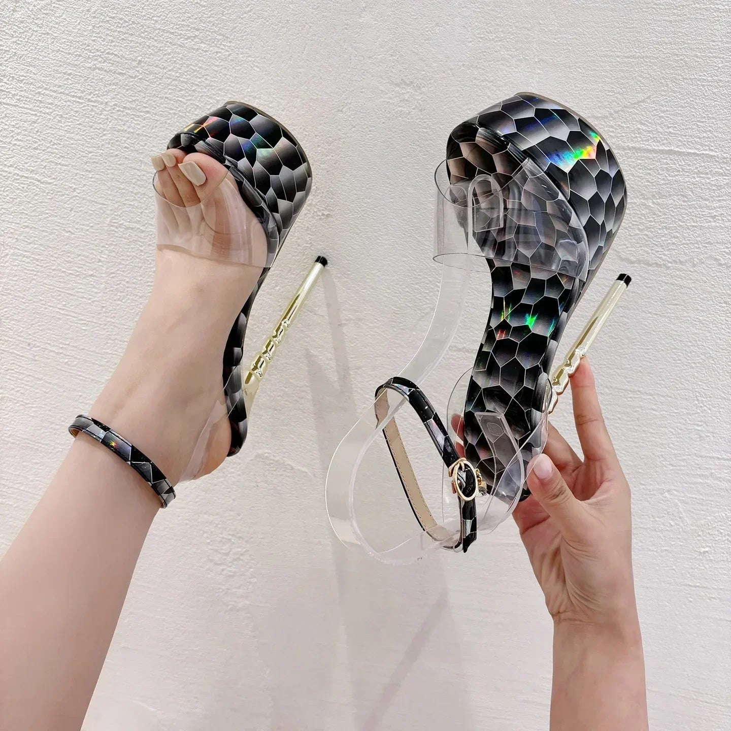 Summer Platform Sandals  Peep Toe Transparent PVC Metal Thin High Heel High Heel