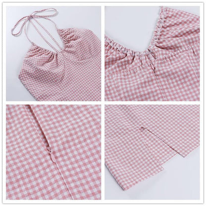 DressBetty - Summer  Backless Plaid Dress