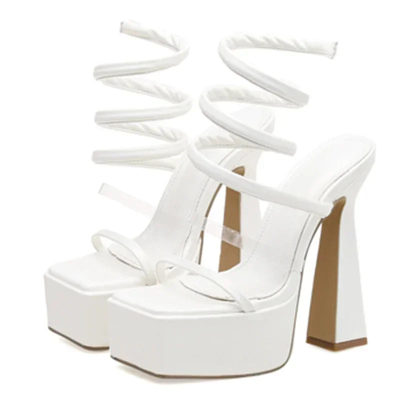 Trendy Summer Women’s Platform  Open Toe Narrow Band Thick High Heel High Heel