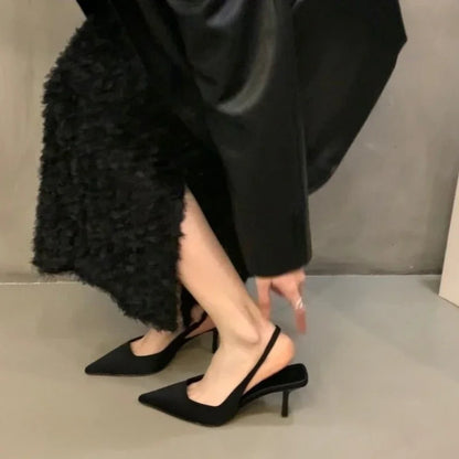 Summer Autumn Solid Color Banquet Pointed Toe  Comfortable Casual Slip-on Shoes Low Heel Pumps