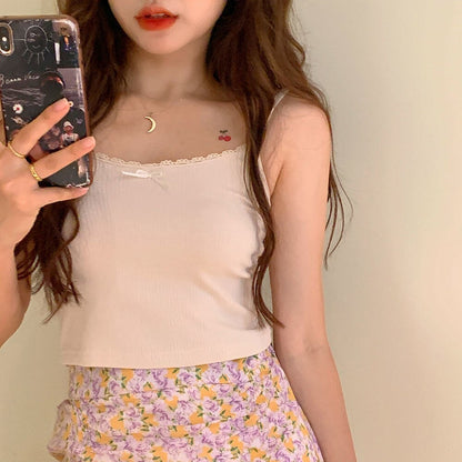 DressBetty - Sweet Bow Lace Off Shoulder Basic Knitted Top