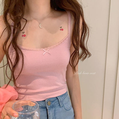 DressBetty - Sweet Bow Lace Off Shoulder Basic Knitted Top