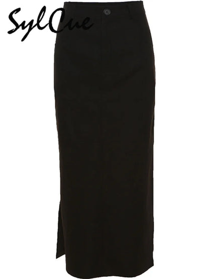 Simple Black Split  Slim Light Cool Feminine Charm Skirt