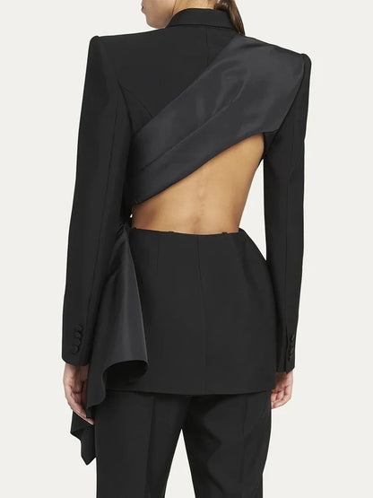 Temperament Black Notched Collar Long Sleeve Spliced Diamonds  Slimming Blazer
