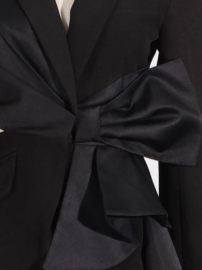 Temperament Black Notched Collar Long Sleeve Spliced Diamonds  Slimming Blazer