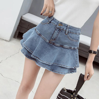 Vintage Denim Summer  Solid Colour Ball Gown Mini Skirt