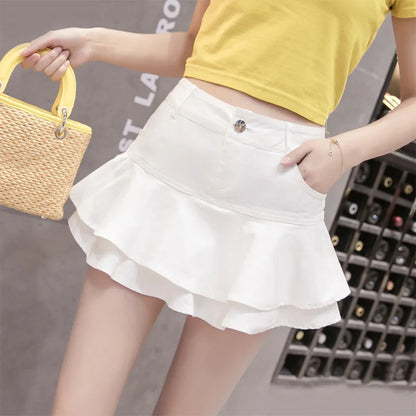 Vintage Denim Summer  Solid Colour Ball Gown Mini Skirt