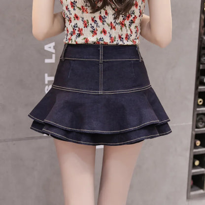 Vintage Denim Summer  Solid Colour Ball Gown Mini Skirt