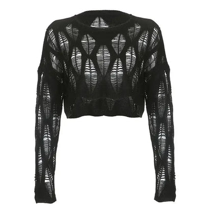 Vintage Hole Ripped  Fashion Cropped Hollow Spring Sweater