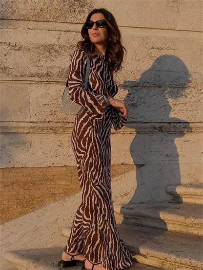 DressBetty - Autumn  Long Sleeve Zebra Print Bodycon Maxi Dress