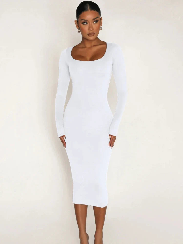 DressBetty - 2024 Classics Solid Collar Long-sleeved Vintage  Bodycon Dress