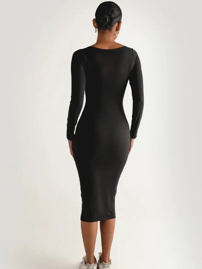 DressBetty - 2024 Classics Solid Collar Long-sleeved Vintage  Bodycon Dress