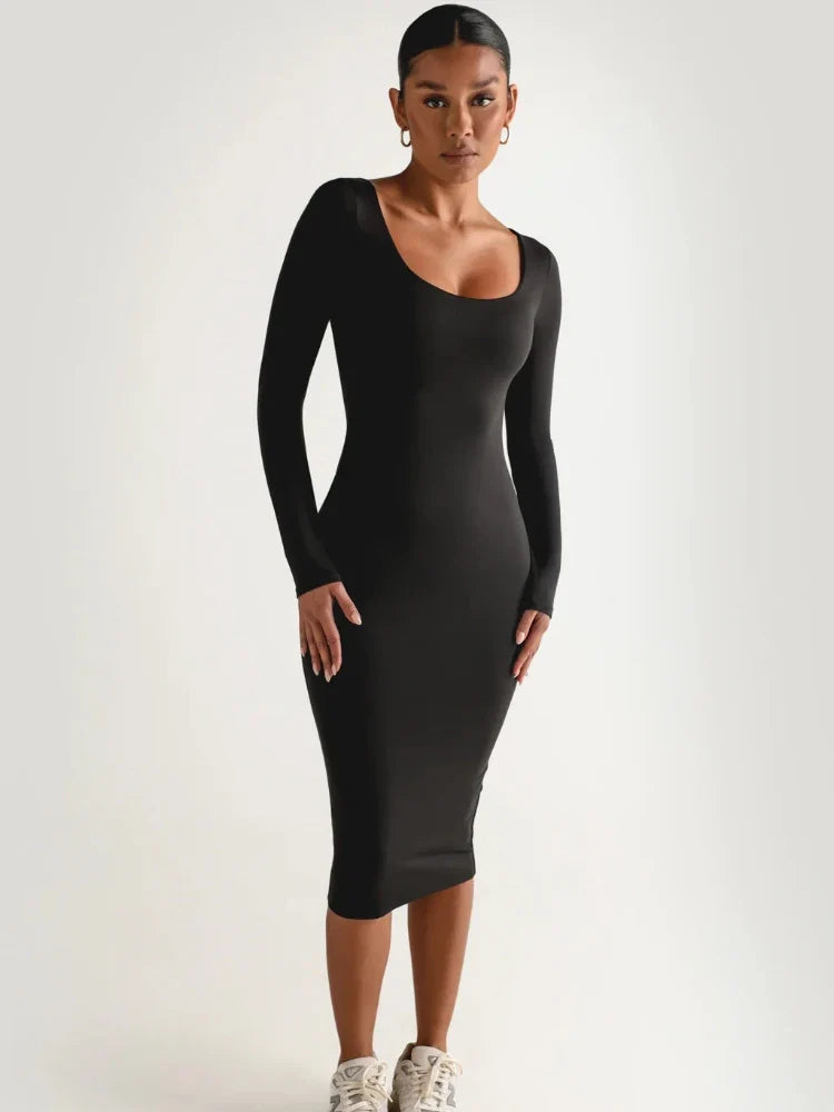 DressBetty - 2024 Classics Solid Collar Long-sleeved Vintage  Bodycon Dress