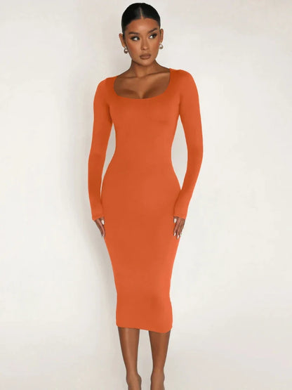DressBetty - 2024 Classics Solid Collar Long-sleeved Vintage  Bodycon Dress