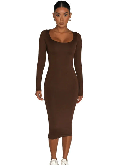 DressBetty - 2024 Classics Solid Collar Long-sleeved Vintage  Bodycon Dress