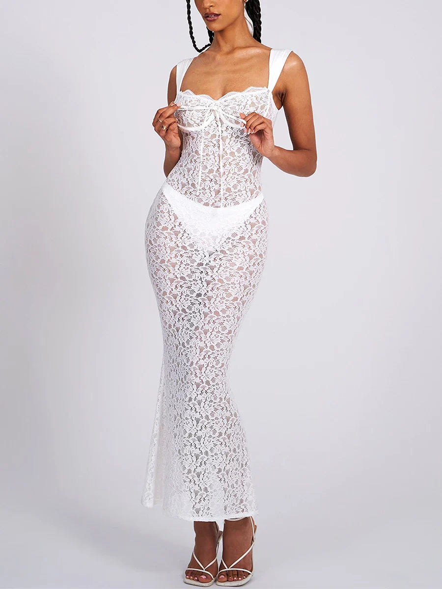 DressBetty - 2024 Elegant  See-Through Backless Wedding Lace Dress