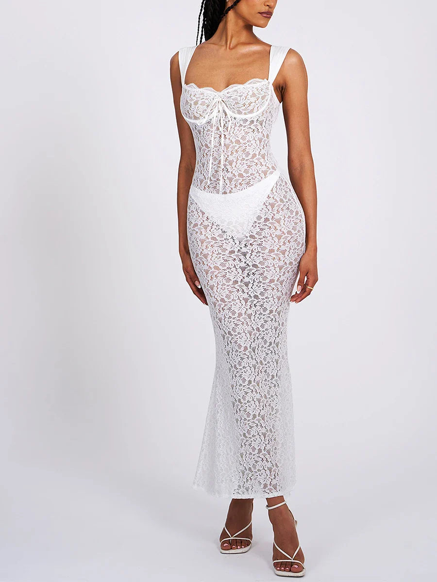 DressBetty - 2024 Elegant  See-Through Backless Wedding Lace Dress