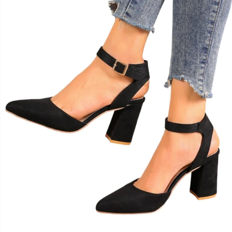 Women's Pointed Toe Highs Trend Summer New Fashion Suede Chunky Shal  Shoes Low Heel Pumps